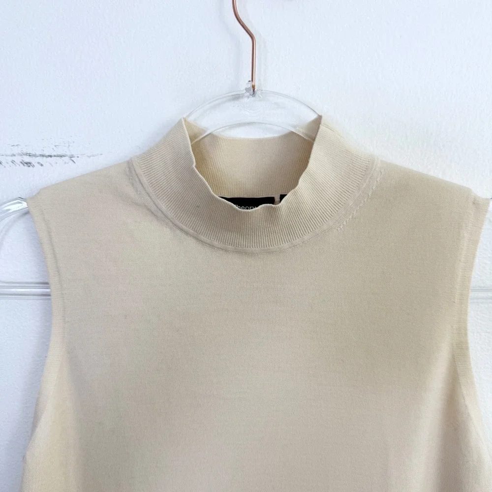Theory Regal Wool Mock Neck Sweater Shell Ivory Sleeveless Knit Top M